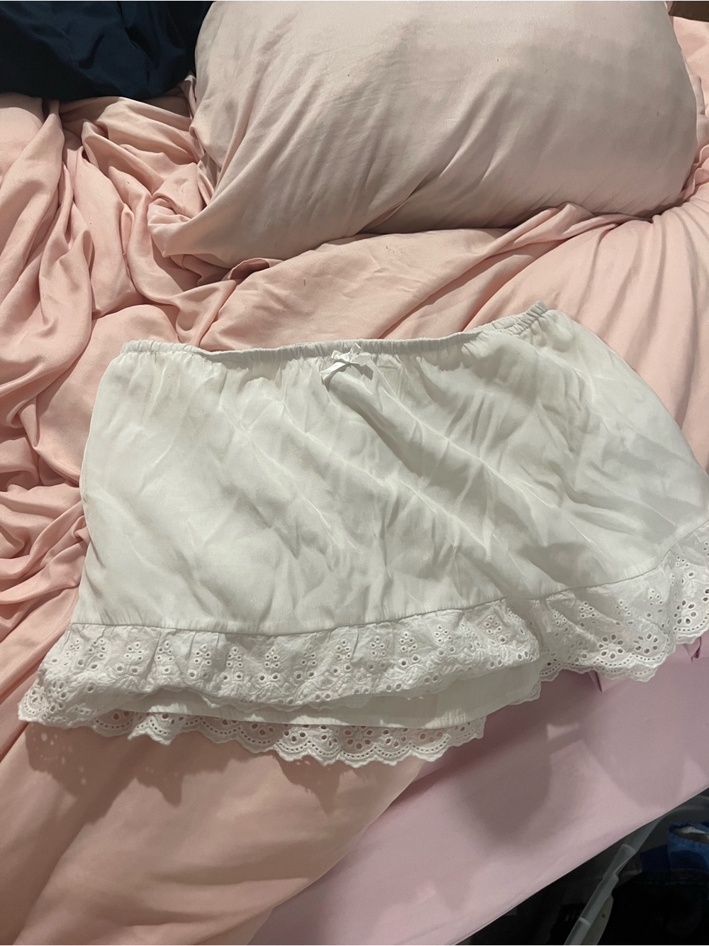 Edikted White Lace Trim Mini Slip Skirt